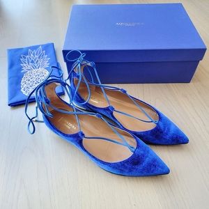 Aquazzura blue velvet Christy flat